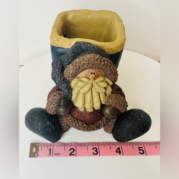 Resin Folk Art Rustic Primitive Red and Blue Santa Candle Holder Holiday Decor - Picture 9 of 10